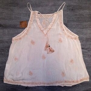 Earthbound Trading | Embroidered Cream/Peach Cami